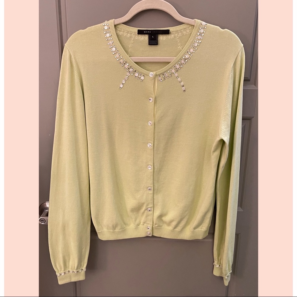 Marc Jacobs Pale Green Celadon Embellished Cardigan Large No stains/damage.